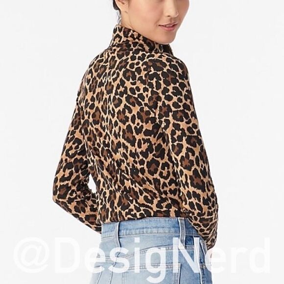 J. CREW TISSUE LONG SLEEVE TURTLENECK IN LEOPARD PRINT WOMEN’S SIZE XS - Picture 4 of 9